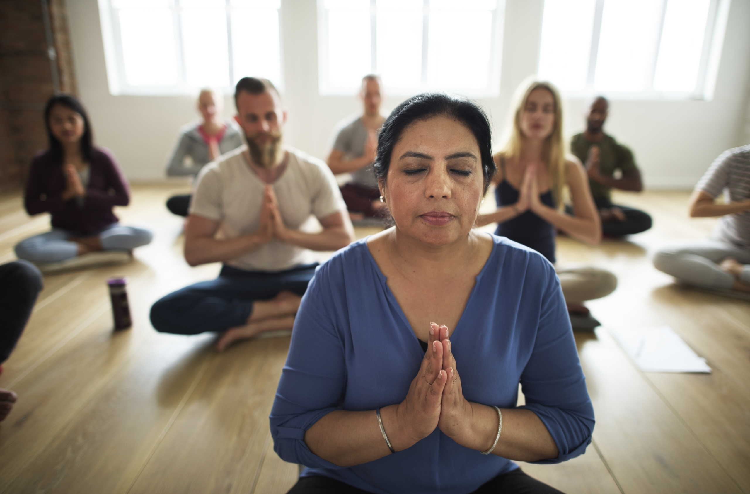 Meditation, Sunrise yoga, prayer hands